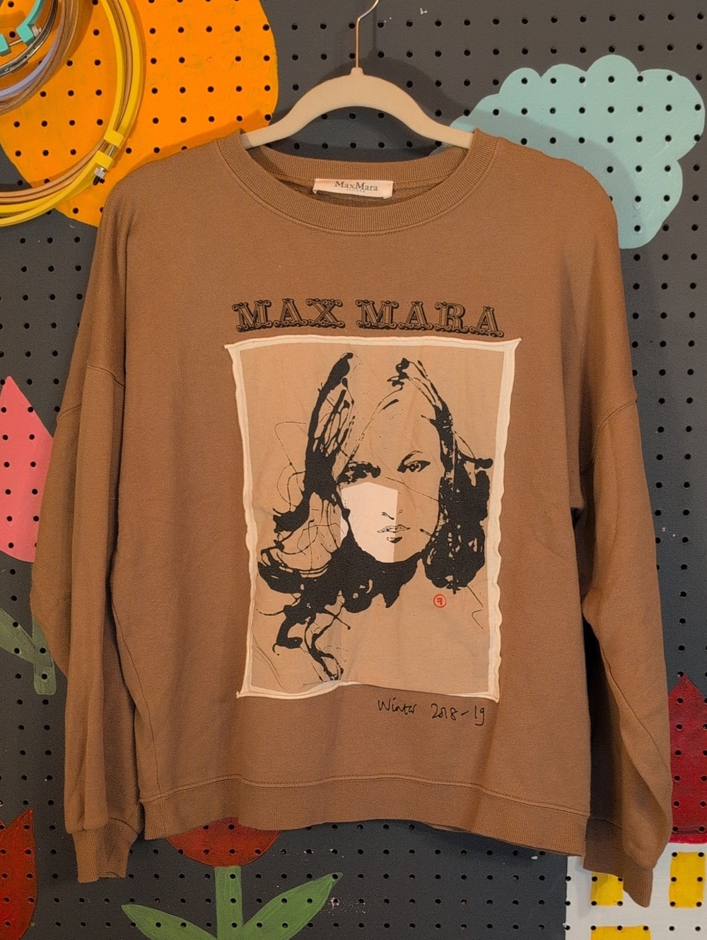 Max Mara Brown Graphic Crewneck Sweatshirt Medium